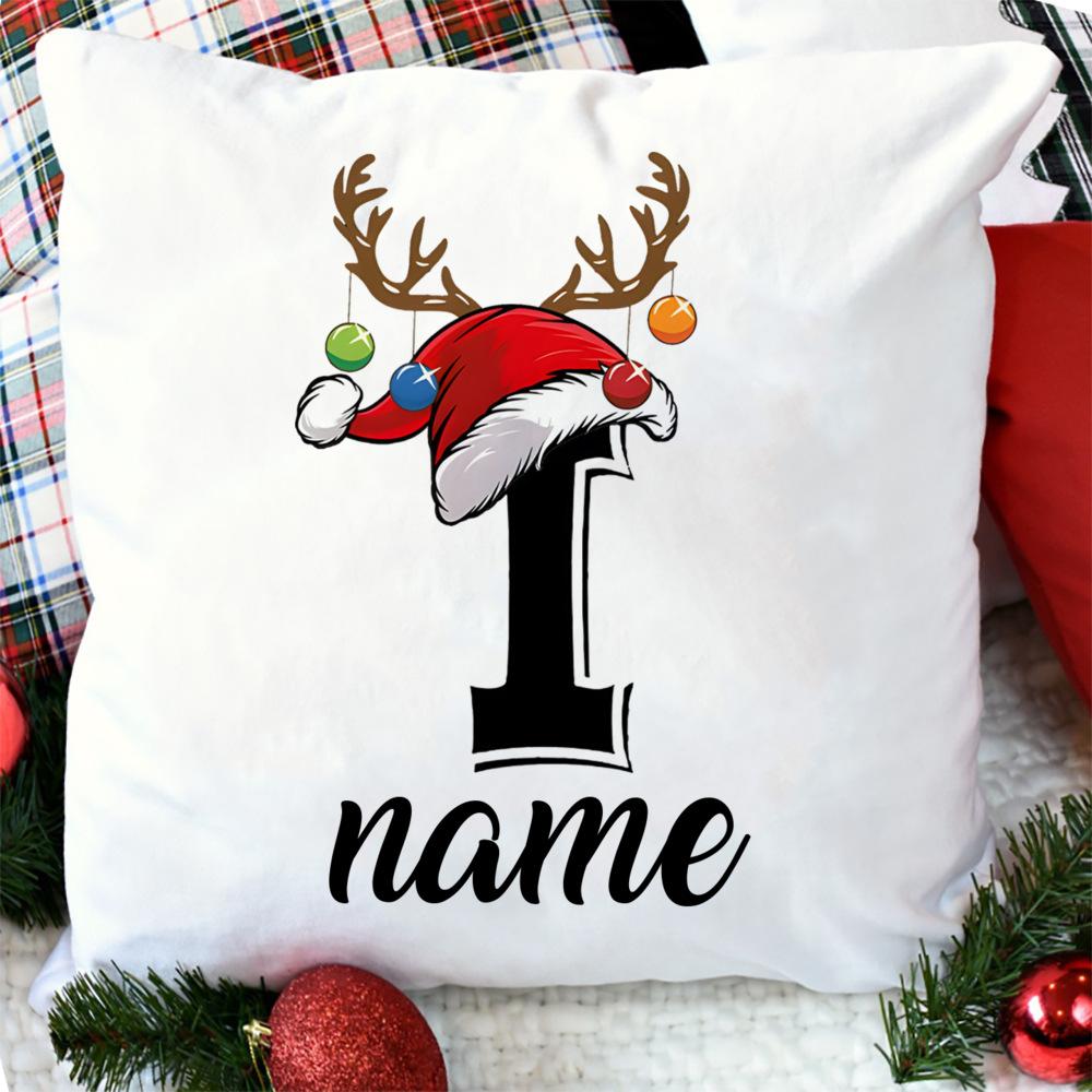 Personalised Christmas Pillow Case Initial with Name Cushion Cover Xmas Party Decor Home Pillowcase Xmas Gift for Family Friends