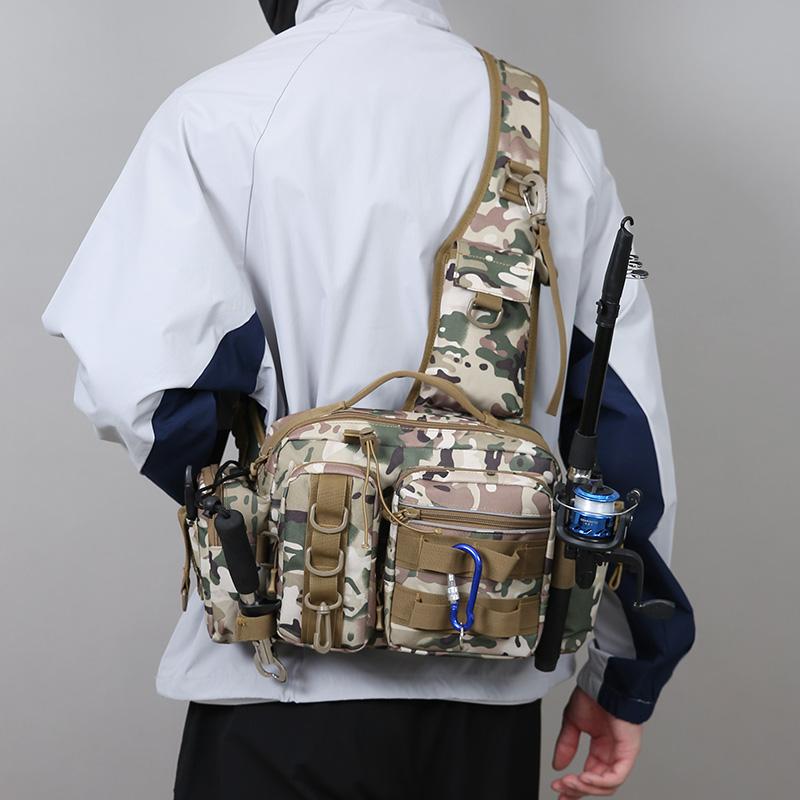 Fishing Tackle Backpack Lure Box Gear Storage Bag Fanny Pack for Men Fly Fishing Backpack with Rod Holder Sling Shoulder Bag