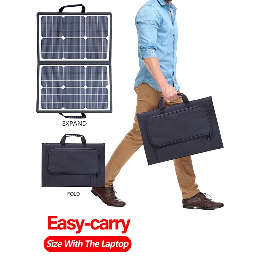 40W Solar Panel Outdoor Power Storage for Cell Phones Foldable IP67 Waterproof Rating With Carrying Handle and Support Bracket