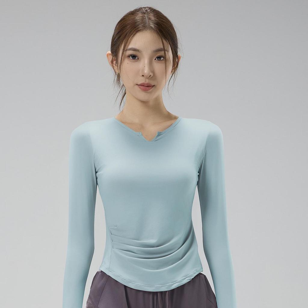 Women's V-Neck Yoga Set: Quick-Dry, Breathable, Fashionable Two-Piece with Chest Pads and Long Sleeves