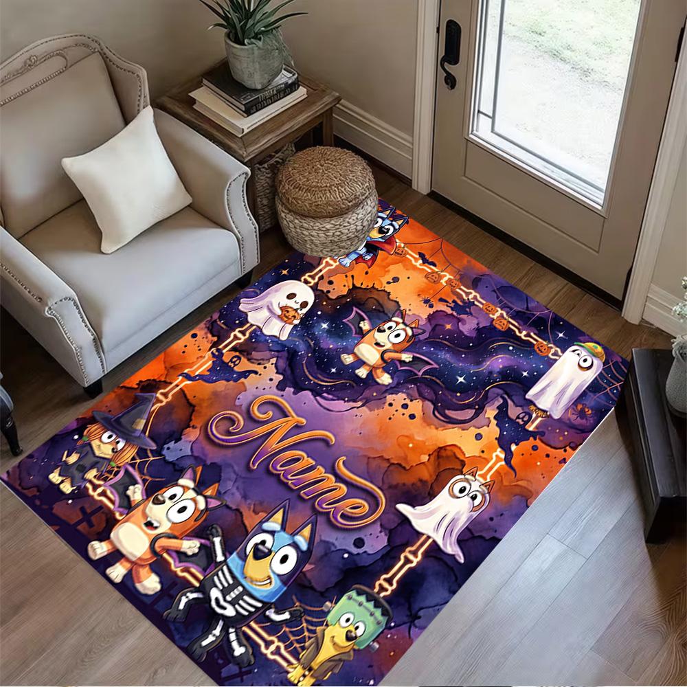 Bluey Halloween Party Customize Your Name Area Rug Design for Kitchen Foyer Outdoor Living Rooms Antislip Carpet Anime Office Decor Best for Christmas