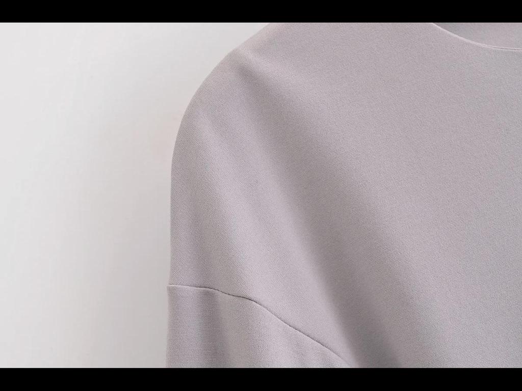 ZA Damski Dwustronny Materiałowy T-shirt z Okrągłym Dekoltem i Zestaw Spodni Casualowych o Prostym Kroju
