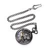 TREEWETO Mechanical Hand-Wound Pocket Watch with Double-Sided Lid, Dragon Openwork Skeleton Design, and Chain