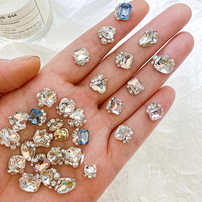 10Pack Rhinestones 3D Nail Art Crystal Rhinestones Nail Tips Decorations Crystal 3D Nails Charm Manicure for Women