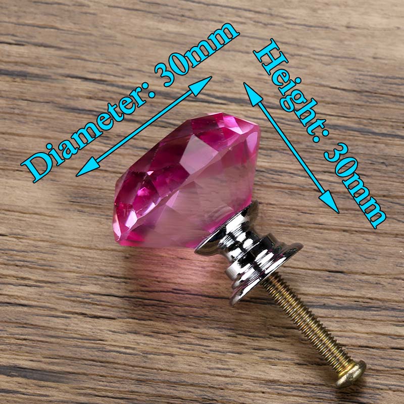 KAK 30mm Diamond Shape Design Crystal Glass Knobs Cupboard Pulls Drawer Knobs Kitchen Cabinet Handles Furniture Handle Hardware