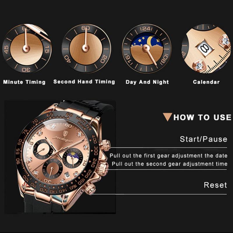 POEDAGAR Luxury Casual Top Brand Watch Business Sport Chronograph Date Luminous Waterproof Silicone Strap Watch Male reloj