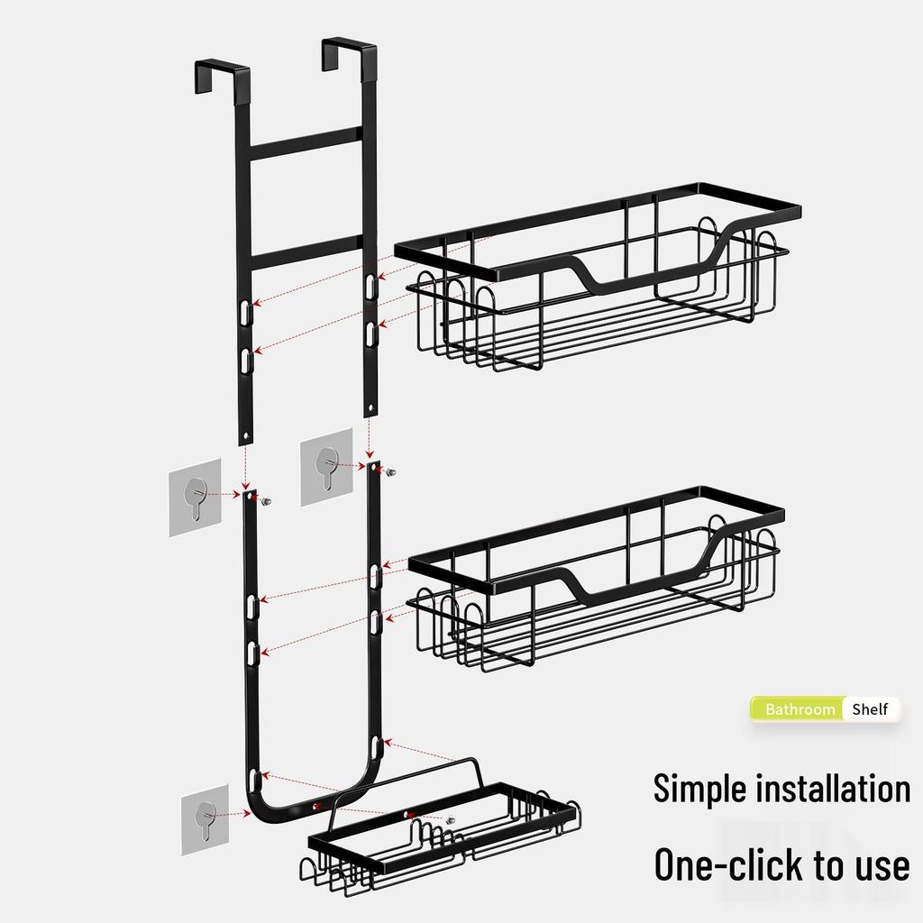 Punch-Free Bathroom Storage: Door & Wall-Mounted Rack for Showers and Washstands
