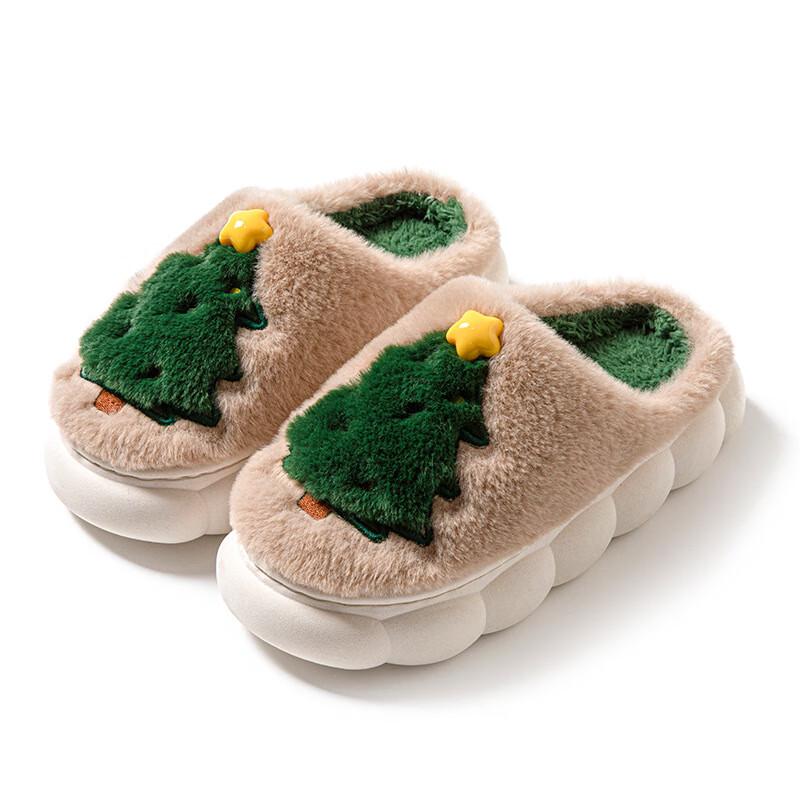 Yishan Yisi Christmas Tree Cotton Slippers for Women 40
