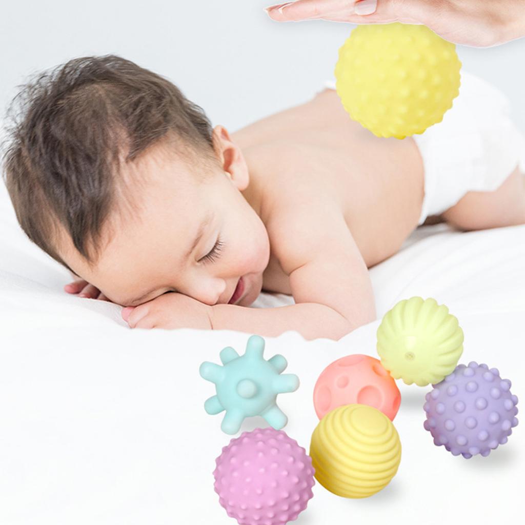 6Pcs Textured Ball Toy Vinyl Soft Elastic Multicolor Hands Squeeze Balls Set for Baby Infant