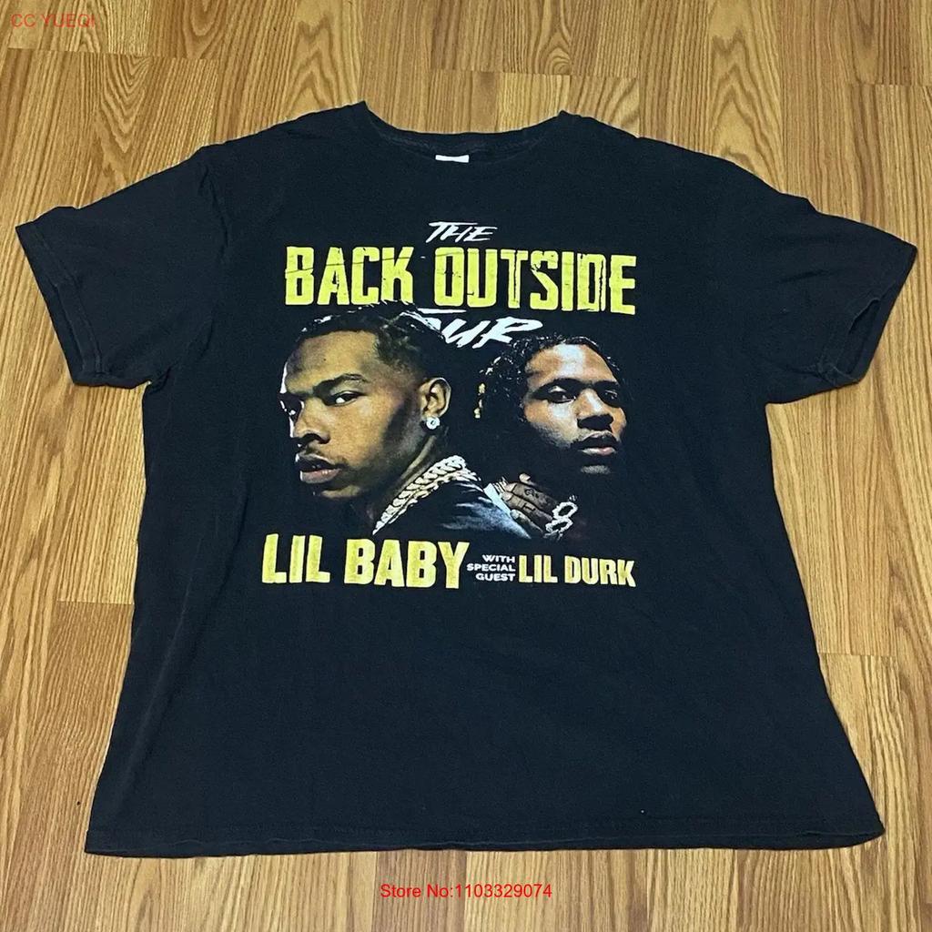 Lil Baby Durk The Back Outside Tour Dbl Print Black Rap T Shirt Size XL Vintage Washed Top For Everyday Wear Comfortable