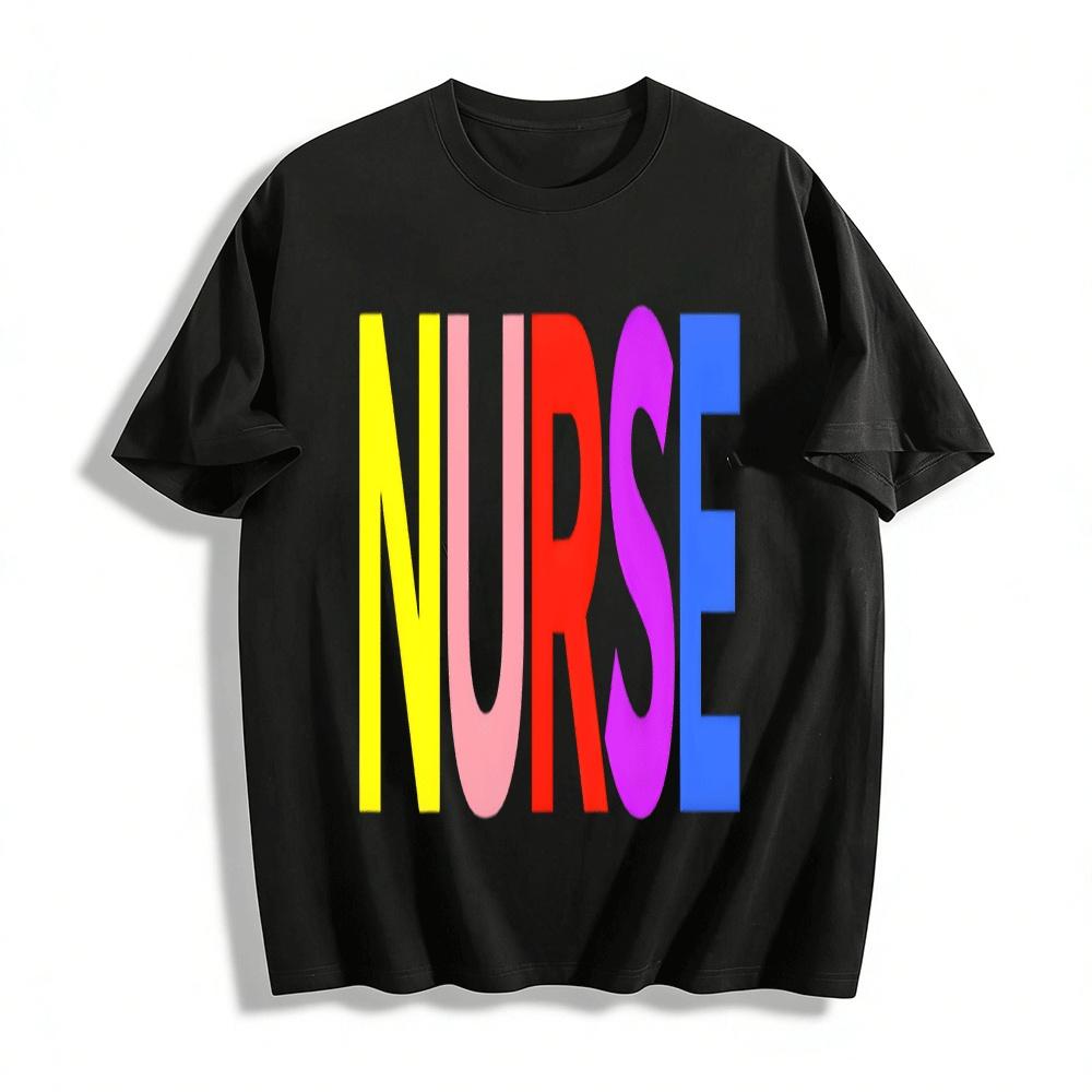

Colorful NURSE Letter Print Casual Tshirt Unisex Daily Top Pure cotton T-shirt XXS