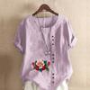 Women's Fashion Flowers Prined Short Sleeve T-shirt Loose Cotton Shirt Casual Loose Summer Blouse Tops Plus Size