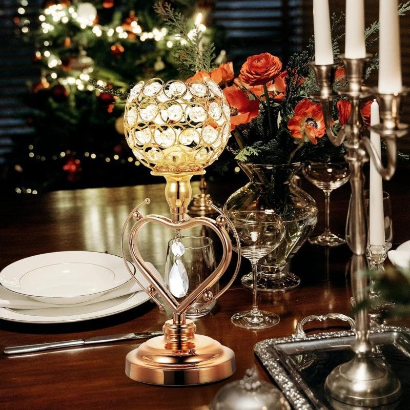 European Iron Crystal Candelabra: Heart-Shaped Metal Ornament for Candlelit Dinners & Home Decor