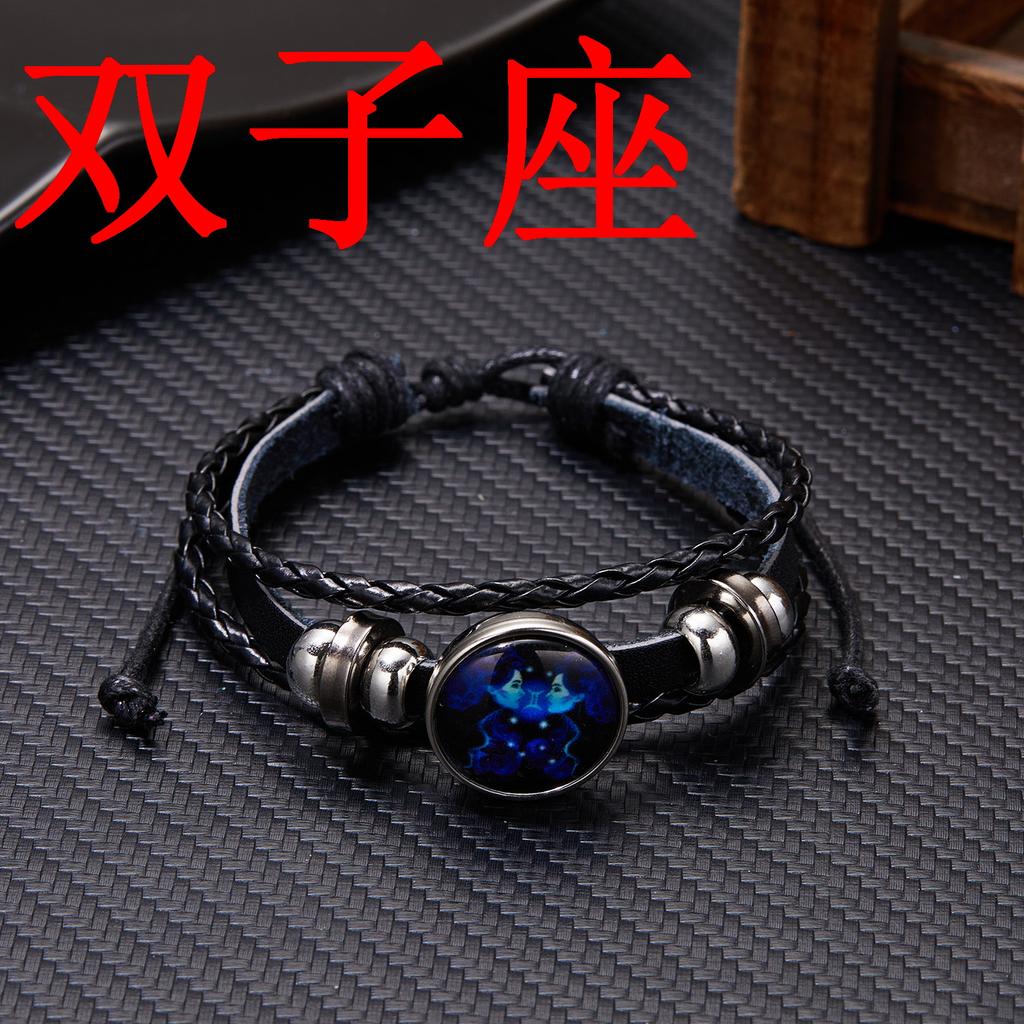 Bracciale Luminoso 12 Costellazioni per Uomo Multistrato Intreccio in Pelle Segni Zodiacali Braccialetti Toro Cancro Scorpione Gioielli Regalo