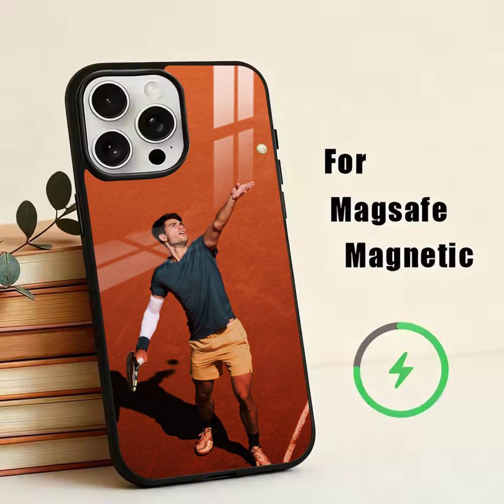 Tennisspieler-Carlos Alcaraz Handyhülle Für iPhone17,16,15,14,13,12,11 Plus,Pro Magnetisch Für Magsafe Kabelloses Laden