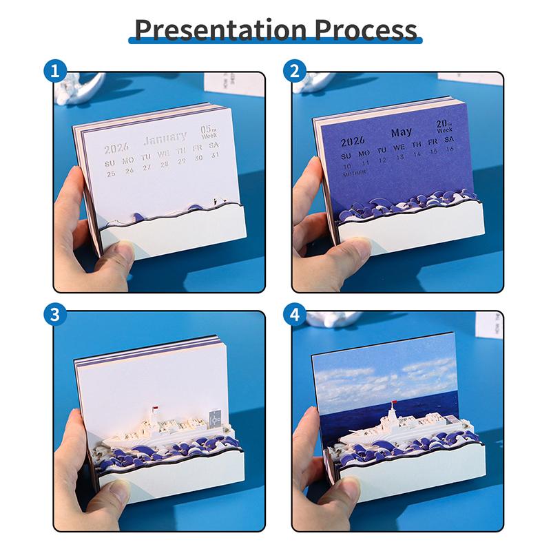 Time Piece Calendar 2026 Desk Calendar 3D Tear-Away Calendar Paper Carving Art Memo Pad Notepad Gift For Christmas Housewarming