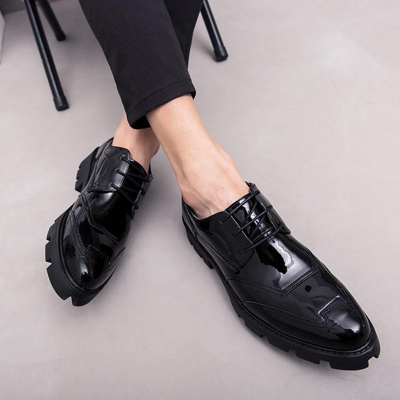 Men's Shoes Autumn Patent Leather Casual Shoes Men's Lace-up Small Leather Shoes Simple Single Shoes Outdoor Business Leather Shoes