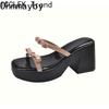 Summer Platform Square Toe Women Slippers Fashion Thick Bottom Heels Female Party Dress Slides Shoes