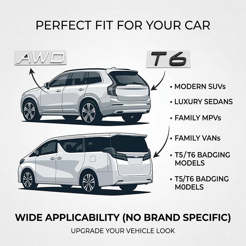 3D Metal T5 T6 AWD Car Trunk Emblem Badge Letter Logo Decal Replacement For Volvo XC60 XC90 S60 S90 Black Chrome Accessories