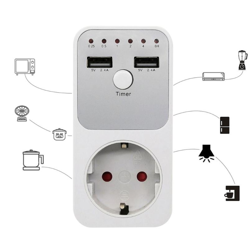 3680W Intelligent Programmable Countdown Timer Socket Double USB Port Electronic Timer Switches For Home Electronics