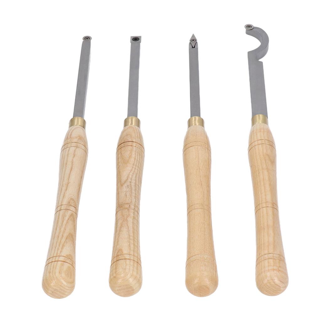4PCS Lathe Turning Tool Set Removable Wooden Handle Incisive Hard Alloy Steel Lathe Tool for Woodworking Removable Turning Tool