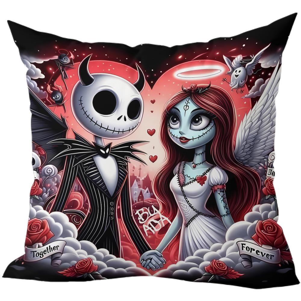 

Halloween The Nightmare Before Christmas Couple Pillowcases: Spooky Love in Every Stitch Sofa cushion cover,party decoration 16x16Inch