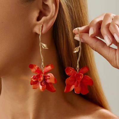 Salircon Vintage Exquisite Oil Drop Petal Flower Pendant Earrings Women Exaggerated Metal Long Tassel Earring  Trend Jewelry