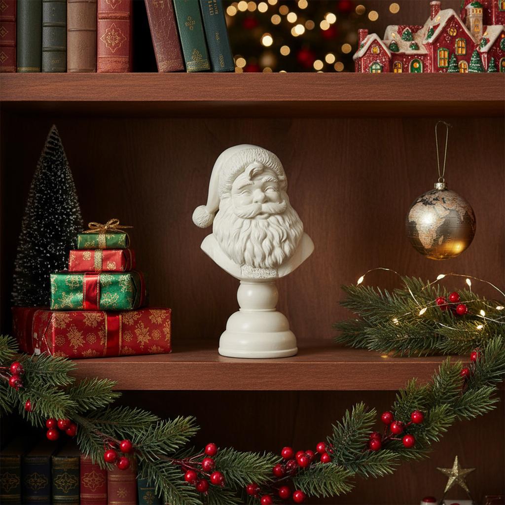 Santa Claus Head Statue Resin Figurine Christmas Figurines Santa Bust Christmas Tabletop Ornament Xmas Decor