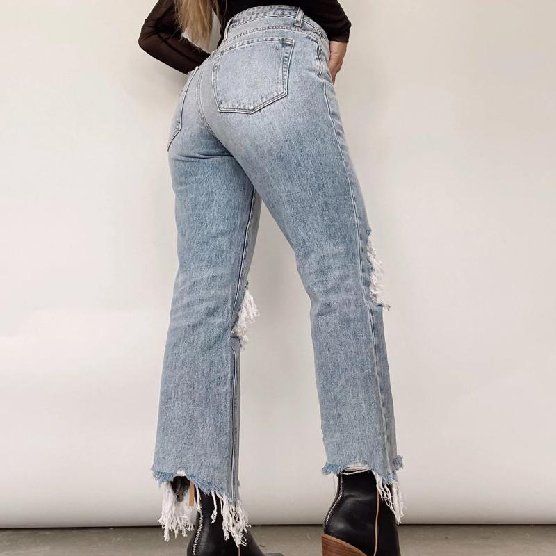 GMXIA Blugi vintage pentru femei, cu talie înaltă, rupți și croială dreaptă