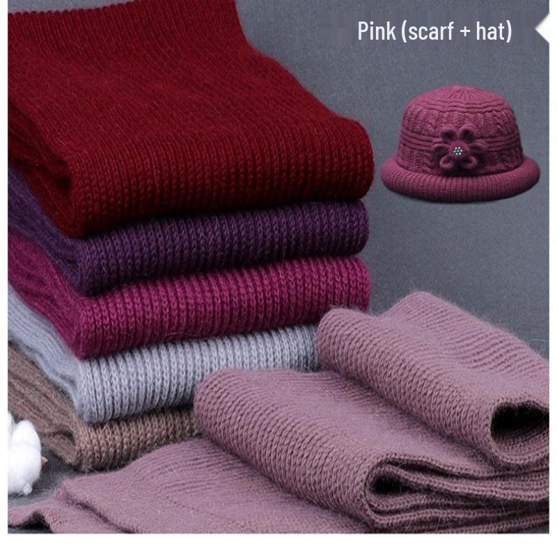Winter Wool Knitted Hat and Scarf Set for Women - Fleece-Lined, Thick, Cold-Proof, Ear Protection.