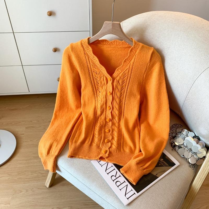 

Cardigan women s autumn and winter new slim-fit wear knitted sweater top XL оранжевый
