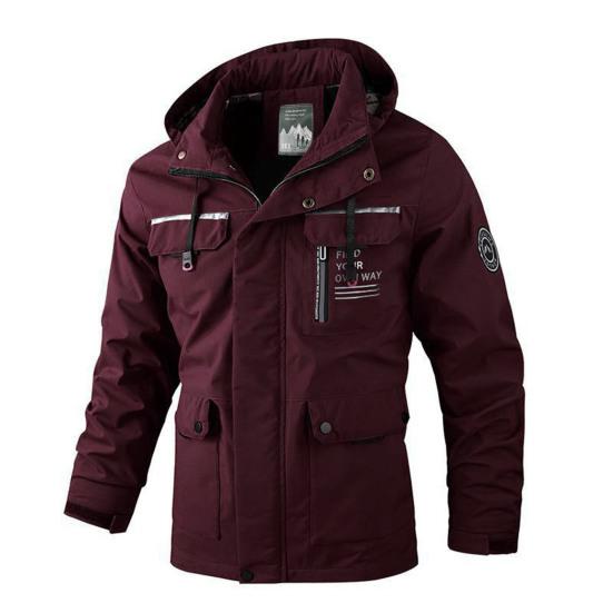 Klopa ležérní větrovka bunda klopa s kapucí, dlouhý rukáv, více kapes, design, voděodolný, venkovní