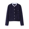 Autumn and winter fake two-piece crew neck knitted sweater top shirt collar sweater cardigan jacket women