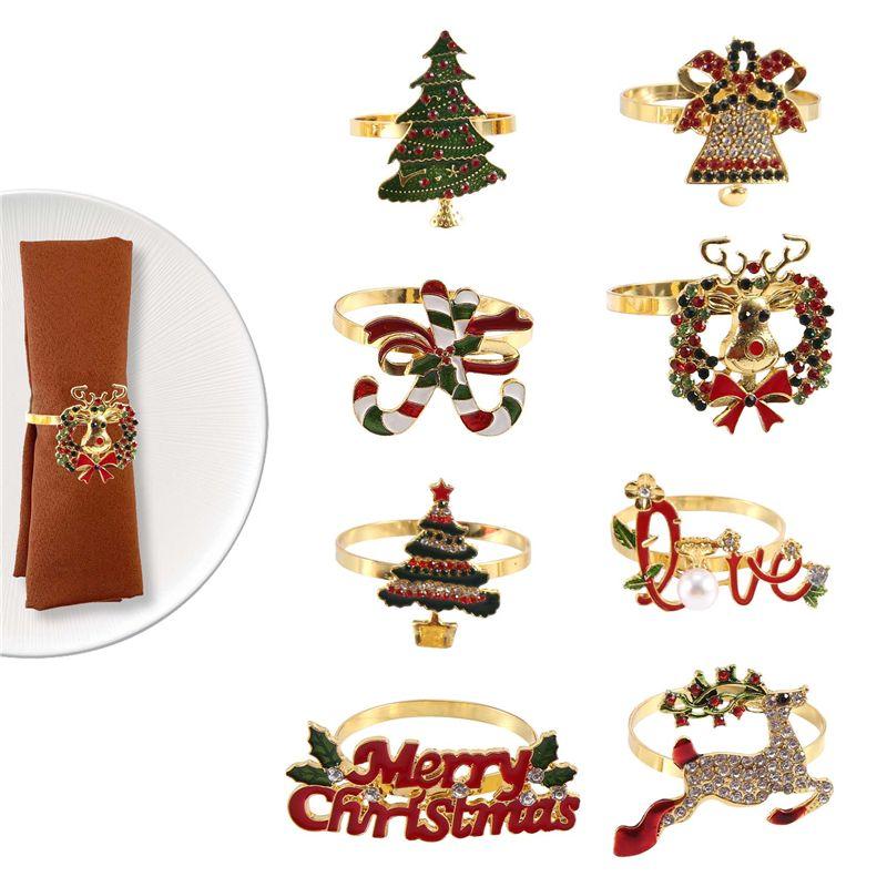 

AEE4-Christmas Napkin Rings - Set Of 8 Napkin Holder Rings For Holiday Christmas Table Decoration Elk Napkin Buckle