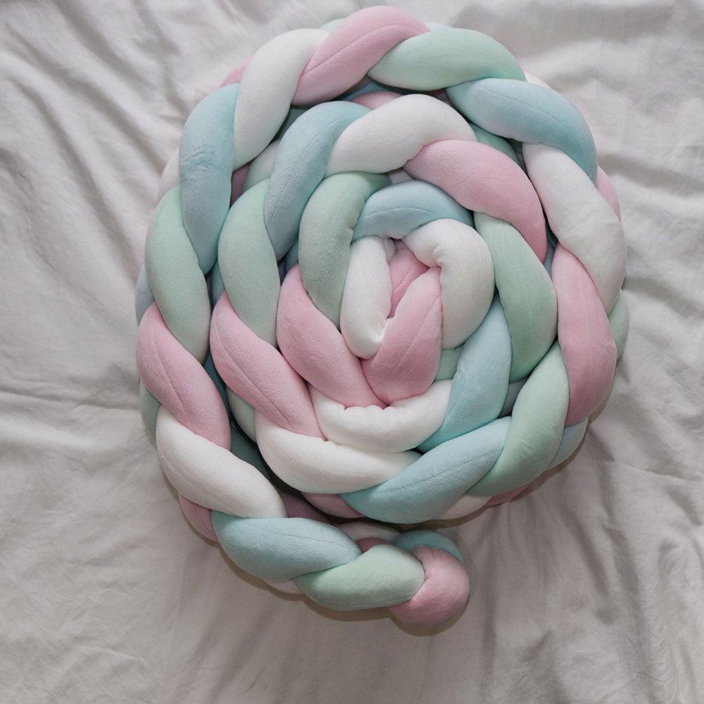 Handmade Four-Strand Fishtail Braid Crib Bumper and Children's Bed Guardrail Pillow Decoration