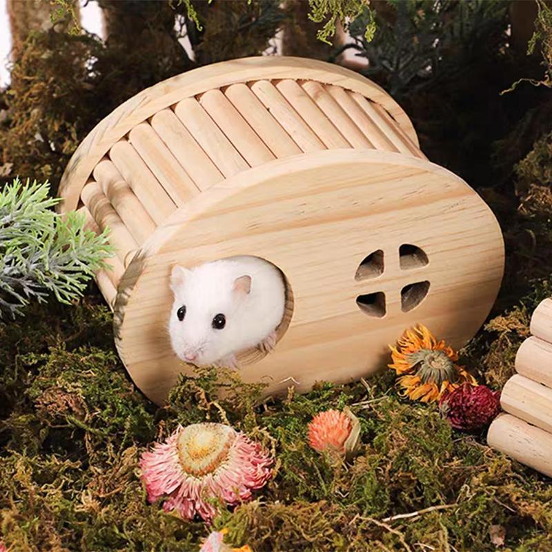Smooth Hamster Hideaway Wooden Hamster House with Hiding Hole Small Pet Castle Arch Bridge for Dwarf Mice Gerbils Small Pets New