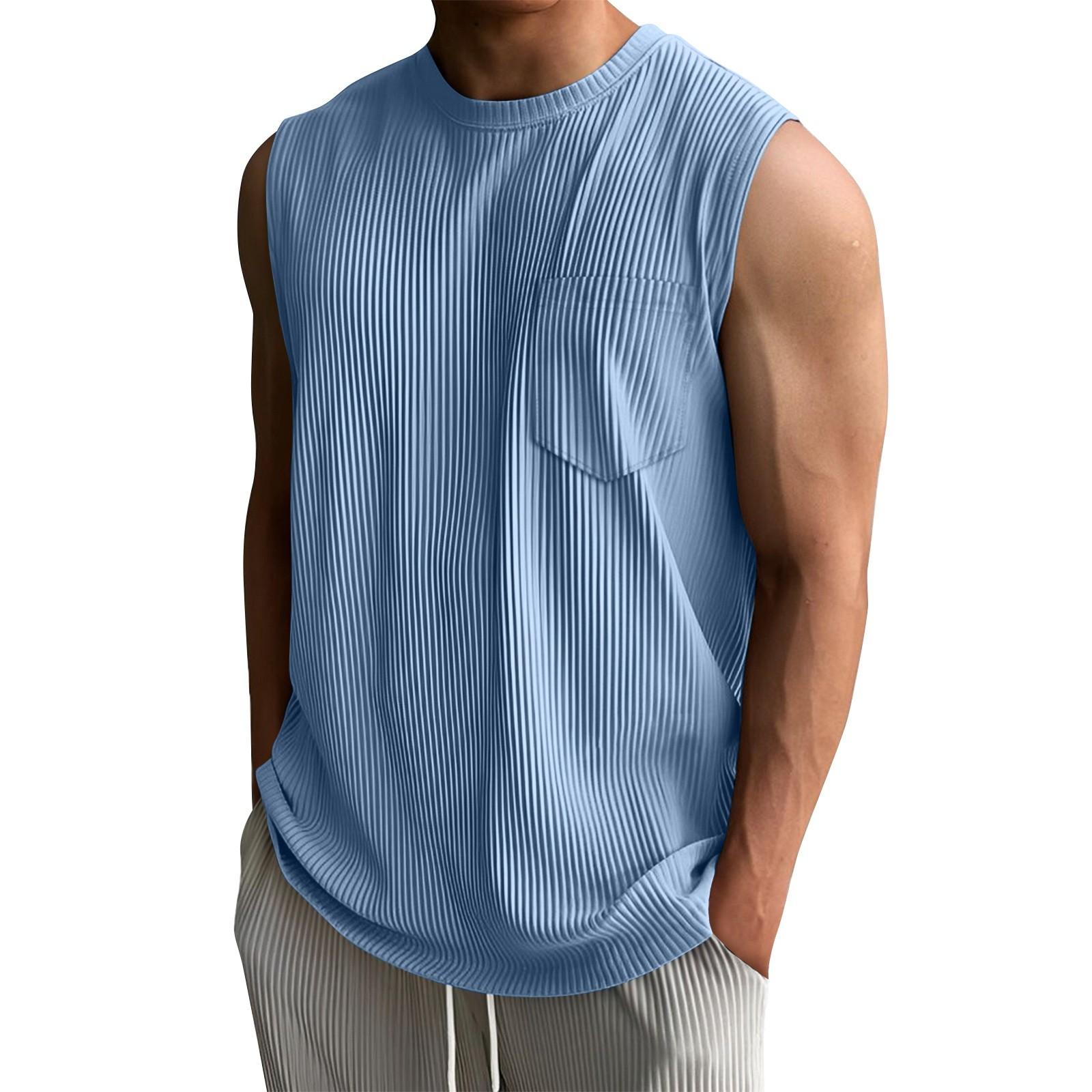 

Мужской летний однотонный полосатый спортивный жилет с карманом, мужской спортивный повседневный жилет XL синий