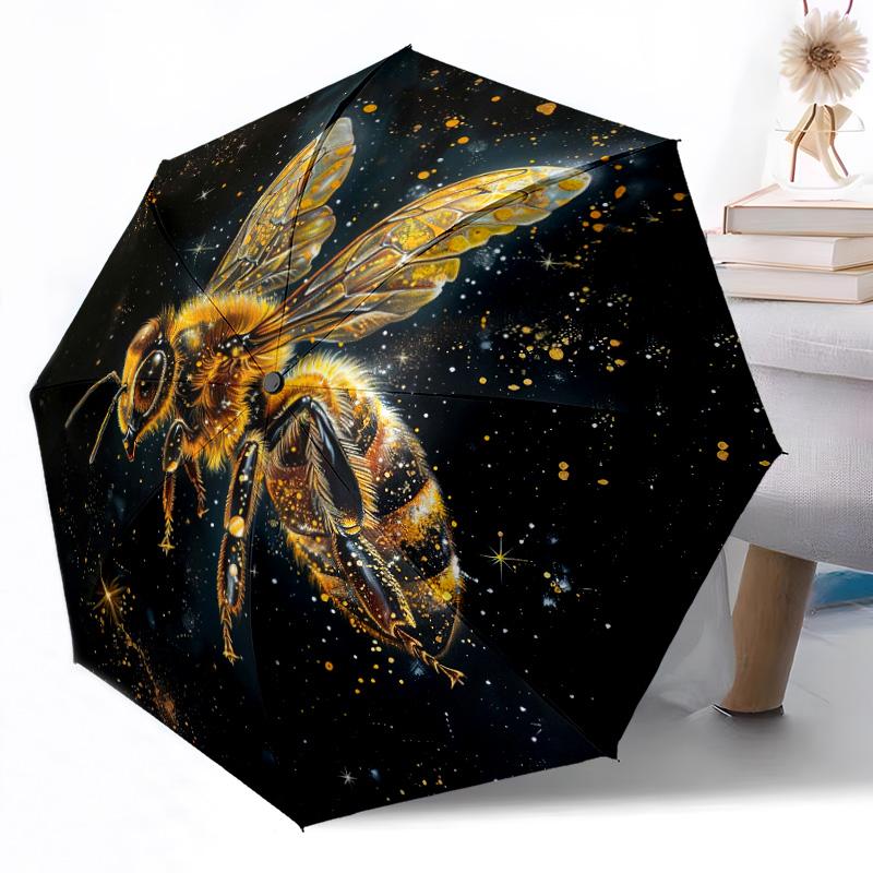 Bee and Floral Mandala Outdoor Automatic Umbrella Retractable Design with 8-Rib Durability Lightweight Perfect Gift for Friends Family