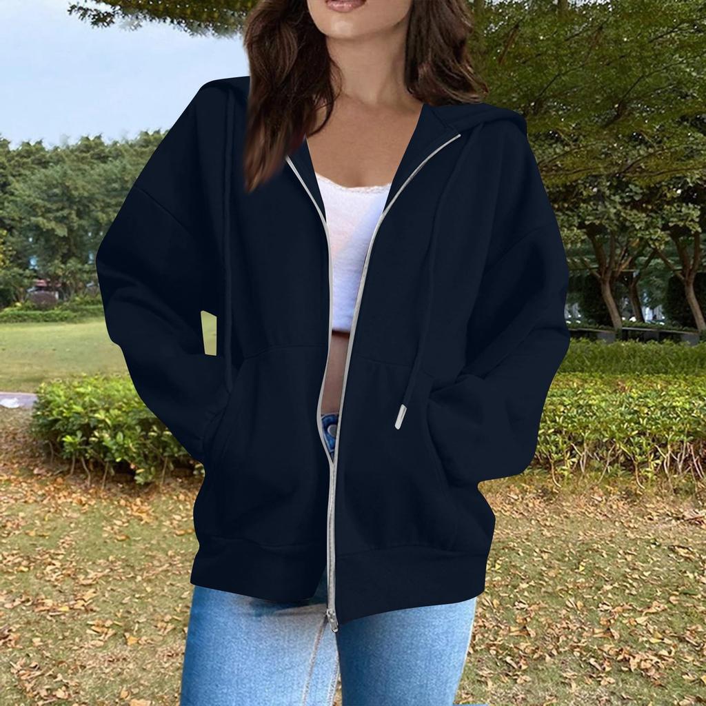 Women's Fashion Casual Long Sleeve Solid Color Hooded Sweatshirt Tops