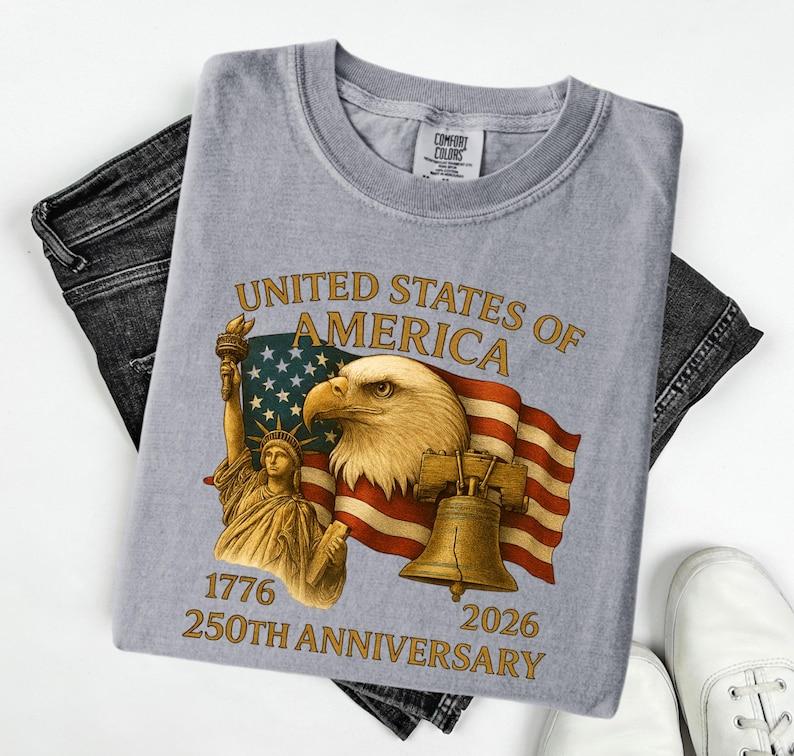 Casual 250th Anniversary Shirt Women Unisex Short Sleeve Patriotic Eagle USA Flag Tshirts S