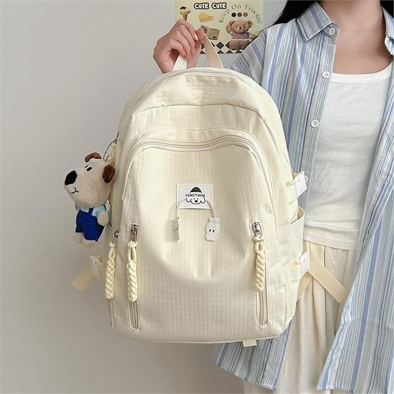 School Bag Simple School Bag for Women, Ins, Solid Color, Large Capacity, Student Campus Backpack, Soft Girl Casual Travel Storage Backpack