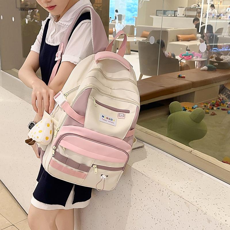 Student Schoolbag Female Korean Version Contrasting Colors Sweet Middle and High School Students Backpack Small Fresh Large Capacity Casual Backpack