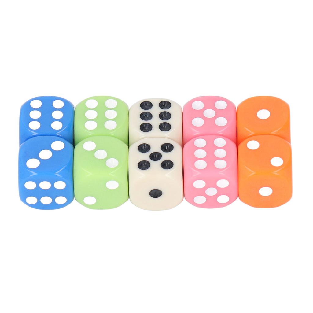 30PCS Colored Dice Set Plastic 6 Sided Standard Game Dice for Kids Classroom Math Learning White Blue Orange Pink Green
