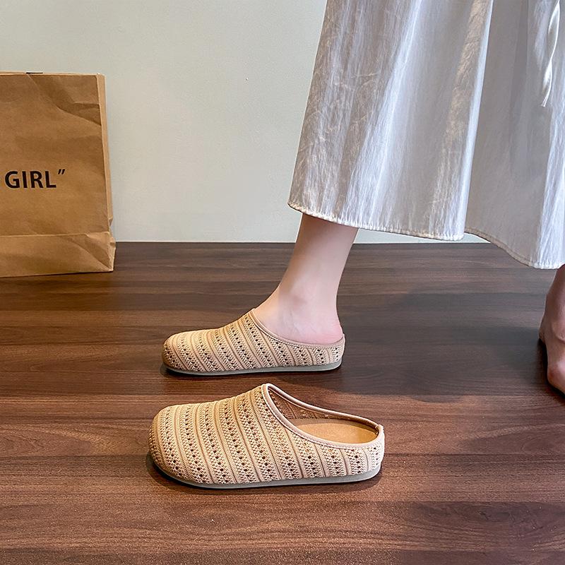 

Нишевые ретро шлепанцы на плоской подошве с полупедалью, крутые шлепанцы, повседневные туфли-мюли, одинарная обувь, женская обувь весна-лето 40 хаки