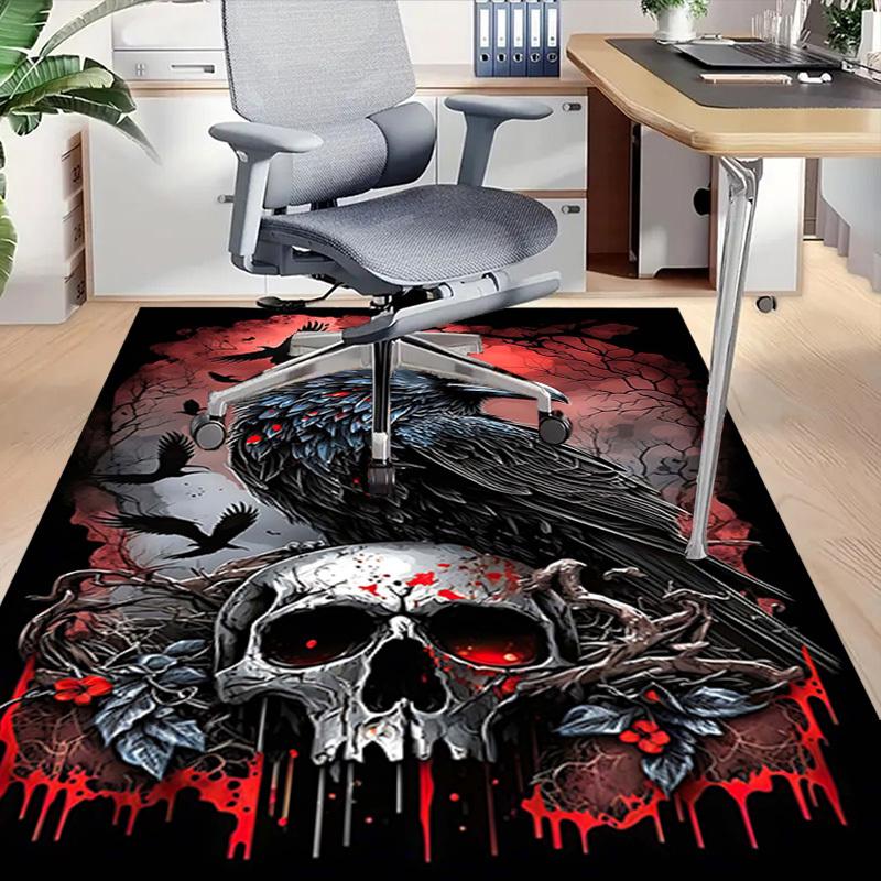 1PC Raven Skull Non-Slip Floor Carpet Compatible for Office&Living Room&Bedroom&Dining room - Flat - Weave Machine-S0379