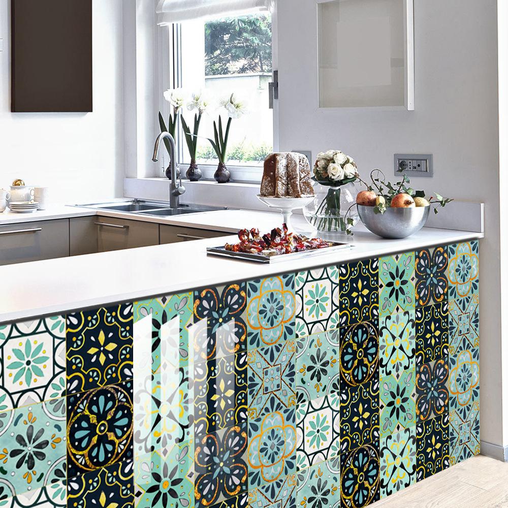 10pcs Light Luxury Style Tiles Stickers for Kitchen Wardrobe Wall Decal Home Decor Self-adhesive Crystal Hard Film Art Wallpaper