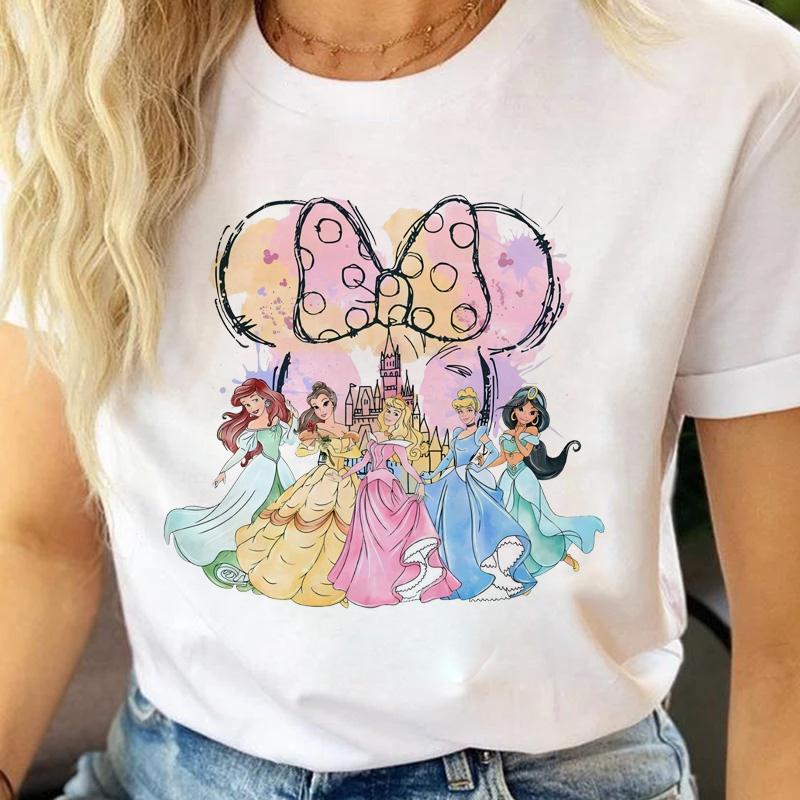 Retro Disney Princess Shirt Watercolor Magic Castle Princess Womens T Shirt Trip Top Y2K Disneyworld Girls Gift Cotton Clothes