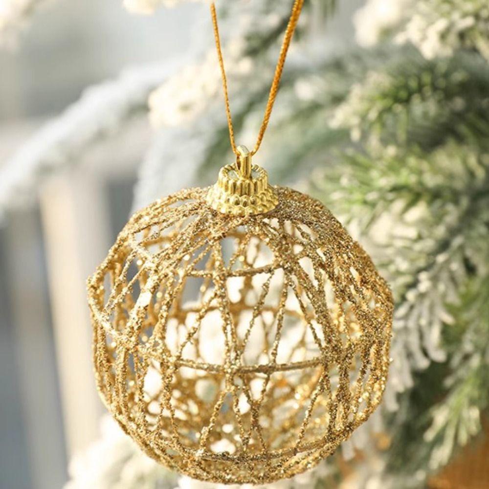 3/6pcs Delicate Christmas Iron Wire Ball Gold Christmas Tree Decoration Pendant Hollow Ball  Office
