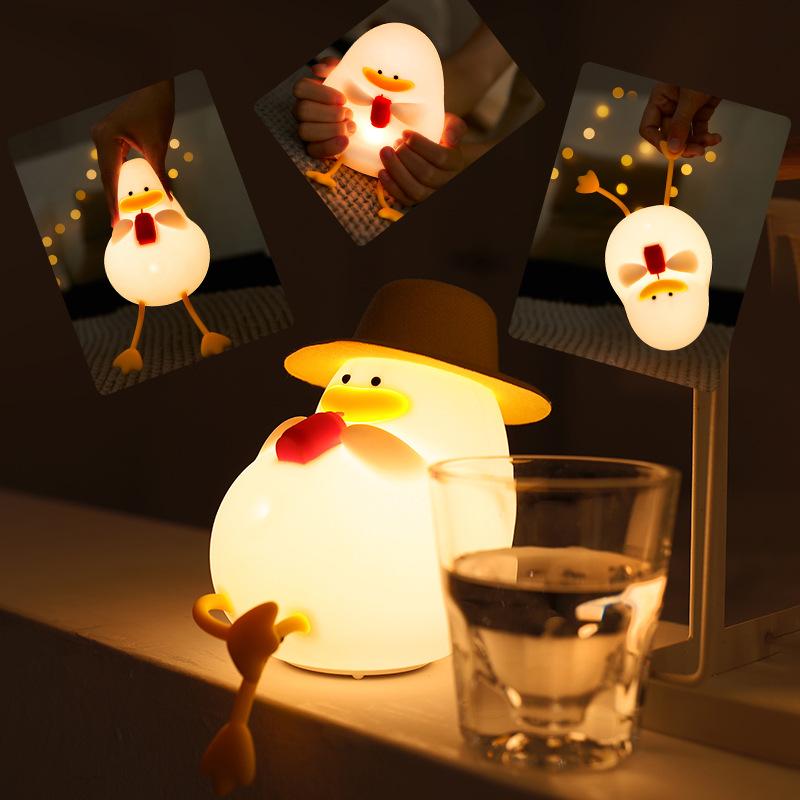 Cute Mini Silicone Kids Night Light Dimmable Duck Clapping Rechargeable Touch 7-Color Eco-Friendly Nursery Bedside Halloween