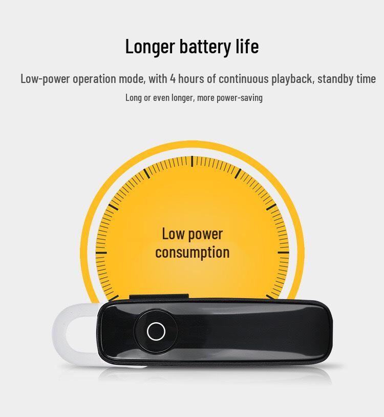 New Bluetooth Noise Cancelling Single Ear Headset with Mic & Ear Hook - Car Phone Wireless Earphones
